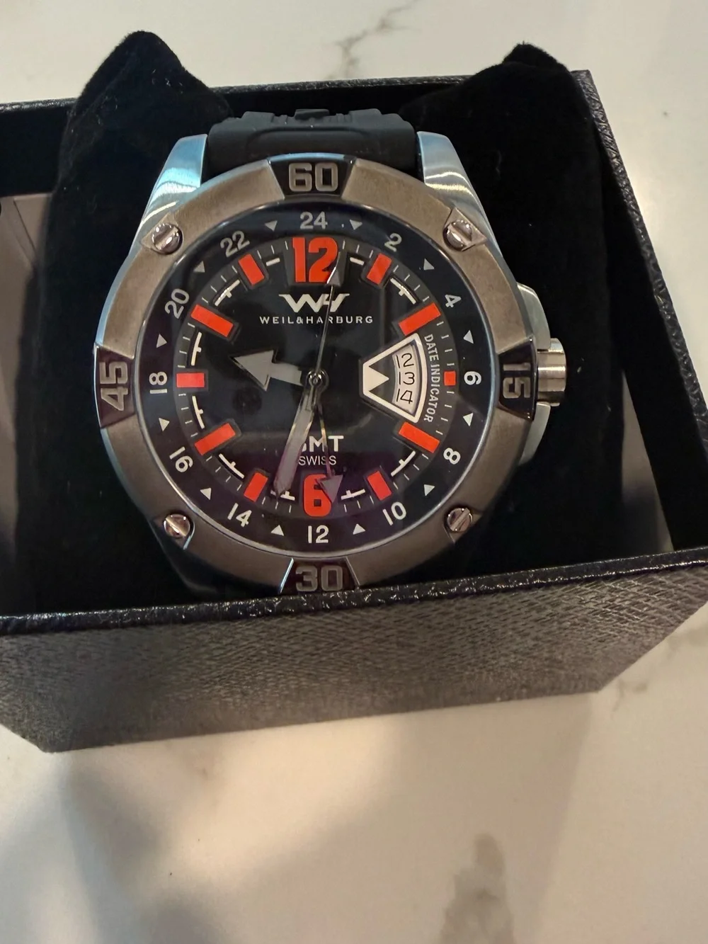 Black and Orange GMT Men's Watch
